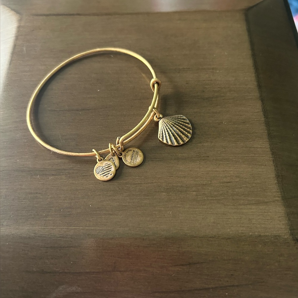 Alex and Ani seashell Gold Charm Bangle Bracelet